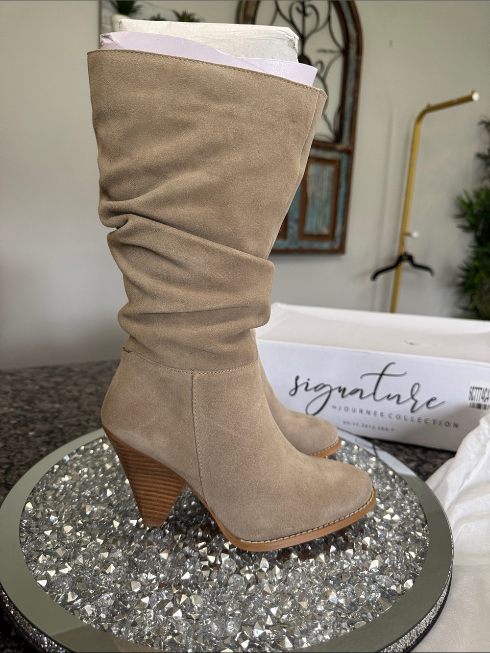 Journee Collection Slouchy Mid-Calf Suede Boots in Taupe NEW 7.5